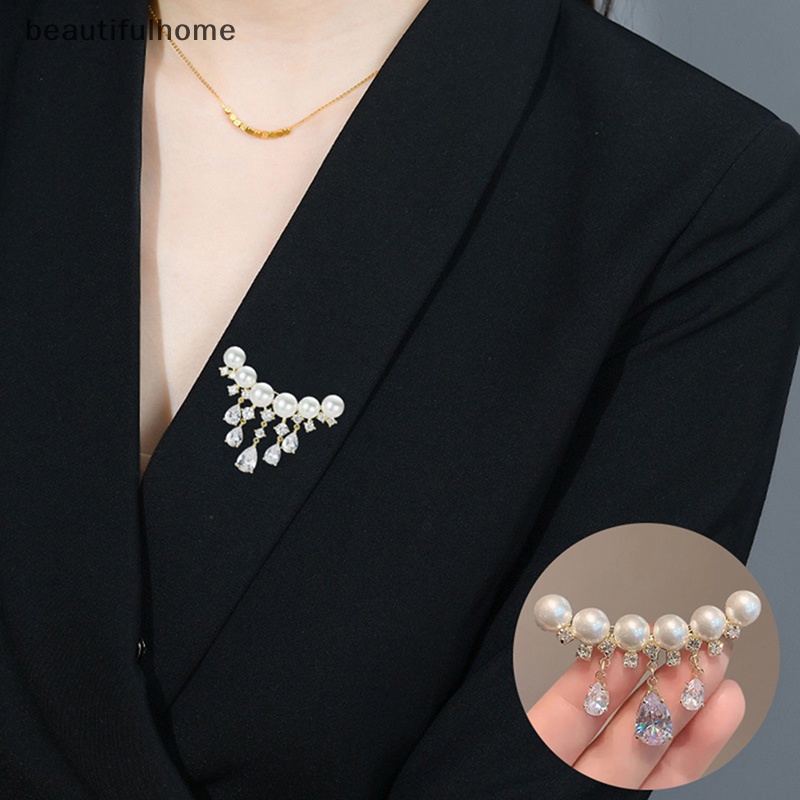 {beautifulhome} Fashion Mutiara Tetesan Air Berlian Imitasi Lapel Bros Pin Wanita Perhiasan Aksesoris Pesta.