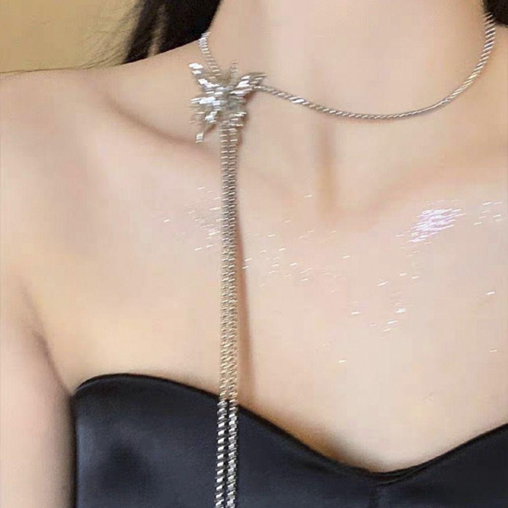 Needway Berlian Imitasi Choker Punk Cair Metal Silver Liontin Tidak Teratur Vintage Rantai Tubuh Adjustable Untuk Wanita