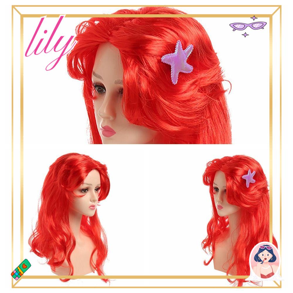 Lily Wig Putri duyung kecil Cosplay Bintang Laut Halloween Rambut Merah Untuk Aksesoris Anak