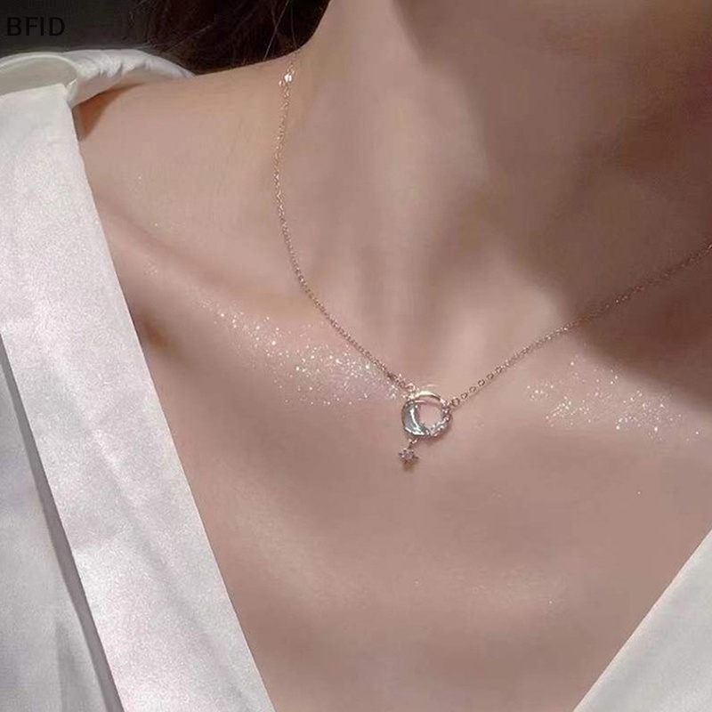 [BFID] Kalung Liontin Bulan Berongga Fashion Korea Rantai Warna Silver Untuk Wanita Pernikahan Perhiasan Aesthetic [ID]