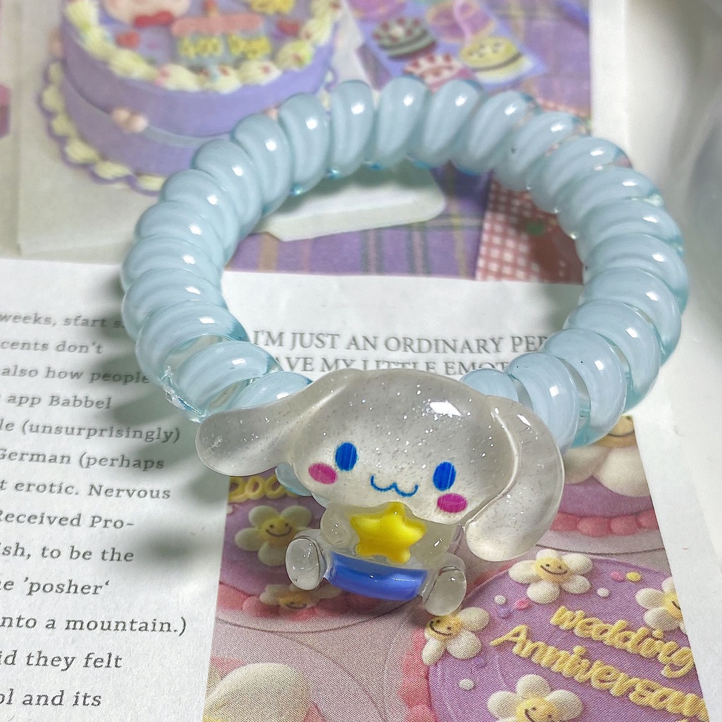 Tali rambut kabel telepon wanita transparan motif kartun yang lucu bahan berkualitas import harga grosir bisa cod