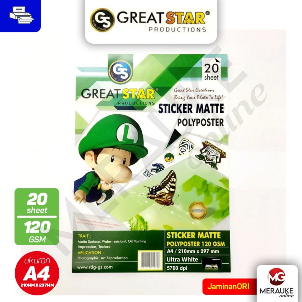 

Kertas Foto Great Star Sticker Matte Polyposter A4 120gsm 20 Lembar