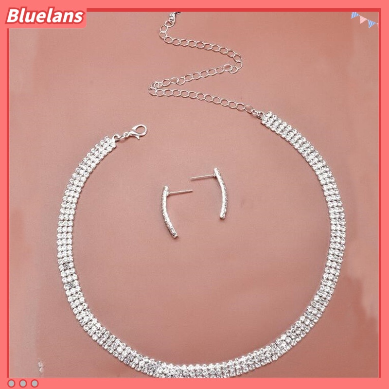 [BLS] Berlian Penuh Zirkon set Kalung Anting Dua Potong set Perhiasan all-match