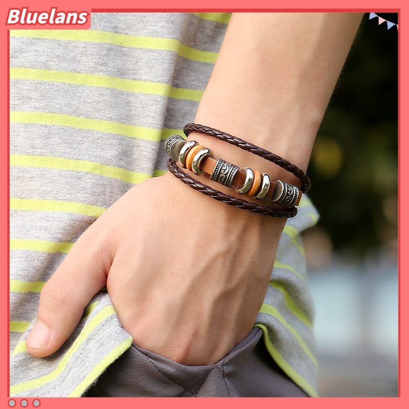 [BLS] Gelang Kulit multi-Lapis Tangan-Berikat Perhiasan Gelang Pria fashion Eropa Dan Amerika Dan Populer