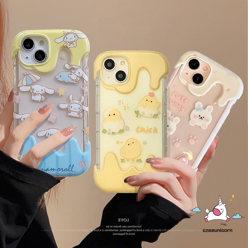 Cute Bear Rabbit Chick Kartun Ponsel Case Kompatibel Untuk IPhone XR X 7Plus 14 11 13 12 Pro Max7 8 Plus XS Max SE 2020lembut Musim Panas Indah Laurel Anjing Permen 3D Warna Ice Cream Cover