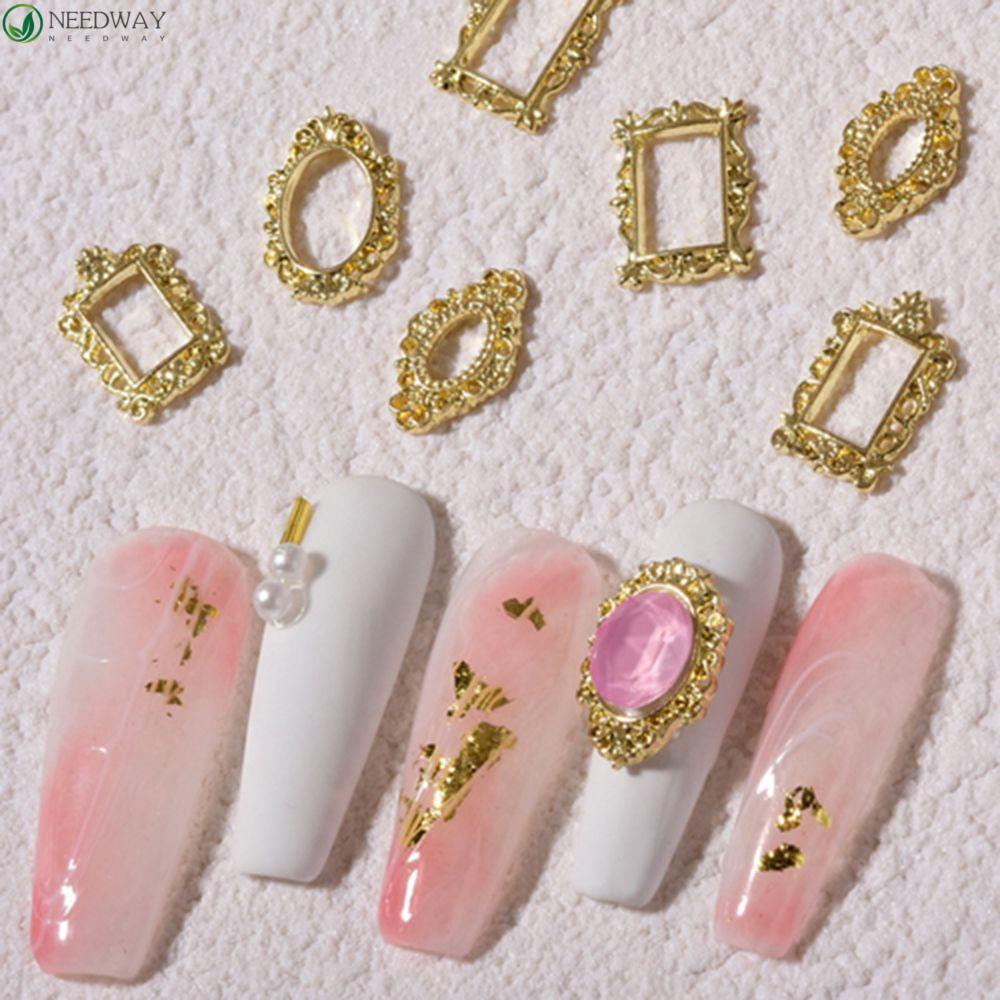 Needway Bingkai Foto Nail Art Dekorasi Emas Perak Alloy Hollow Ornamen Indah Klasik Retro DIY Nail Patch