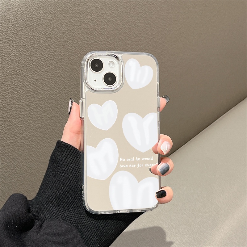 IPHONE Casing Ponsel Cermin Cinta Hati Kompatibel Untuk Iphone11 12 13 14 12Pro 13Pro 14Pro Pro Max XR X XS Max Electroplating Tombol Perlindungan Mirror Cover