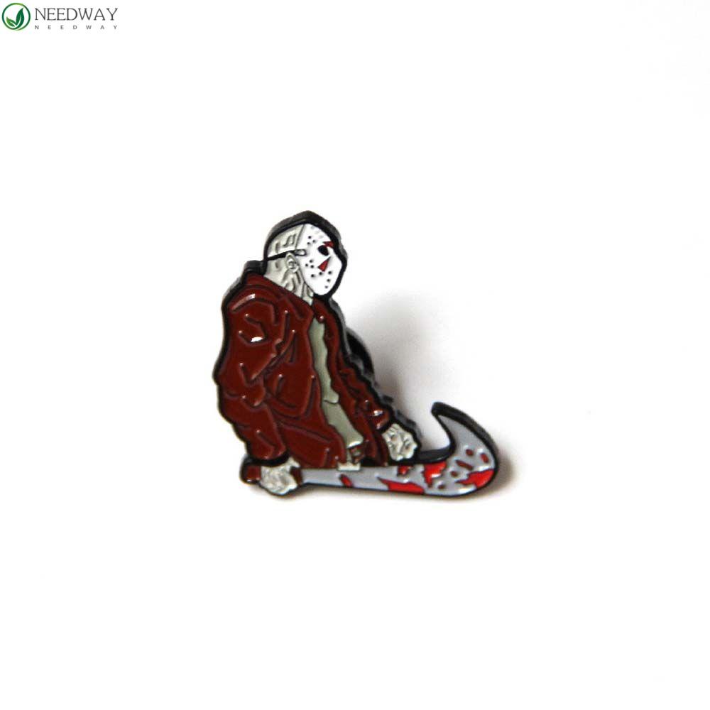 NEEDWAY Horror Film Bros Kerah Bros Fashion Perhiasan Aksesoris Horror Film the 13th Jason Travel Commemorative Lapel Pin Brooch Pin