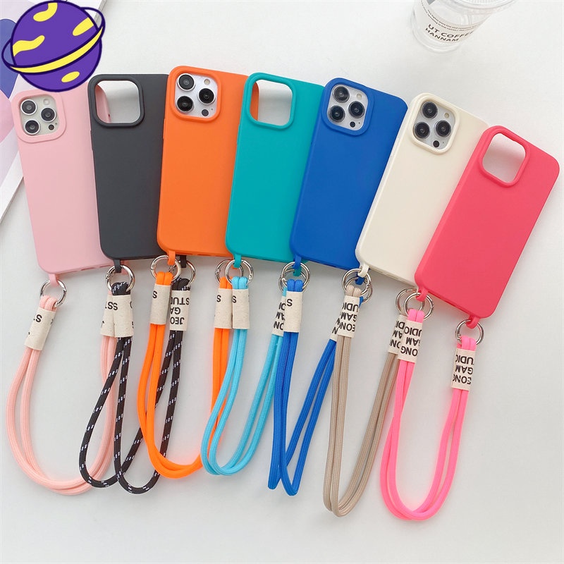 IPHONE Silikon Terintegrasi Anti Rontok Lanyard Cover Cocok Untuk Iphone14 13 12 11 Pro X XS Max XR 78 14 Plus Matte Casing Pelindung Tali Diagonal Soft Case