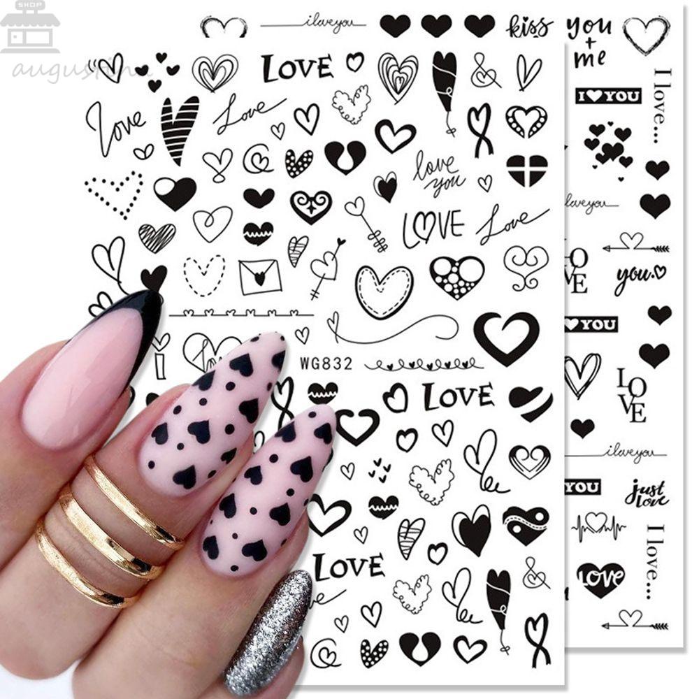 AUGUSTINA Agustina Valentine Day Stiker Kuku Gadis Hati Gelas Anggur Huruf Inggris Nail Decals