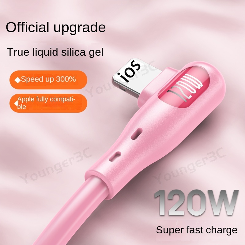 120w Elbow Fast Charging Cable 6A Kabel Data Ponsel Silikon Cair USB Flash Charging Cord Untuk ios Tipe C