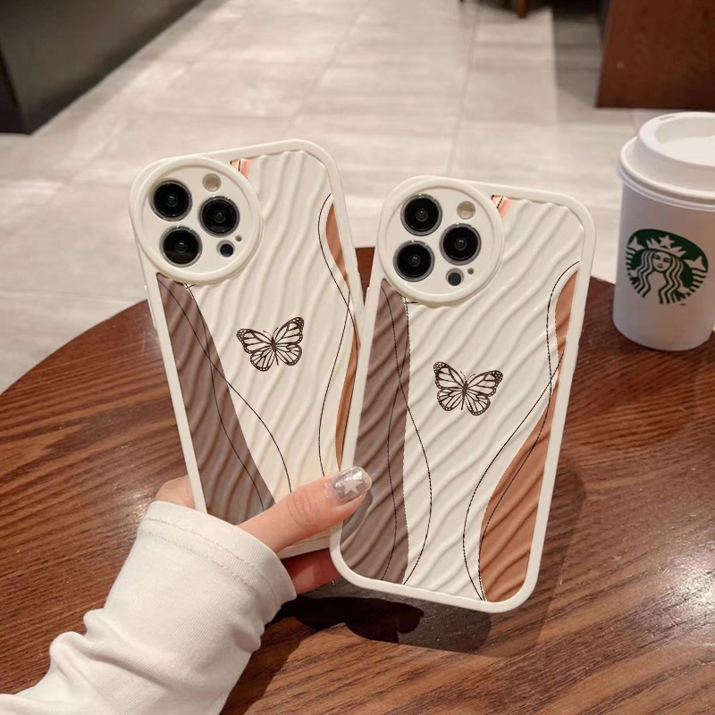IPHONE Lukisan Butterfly Water Ripple Phone Case Kompatibel Untuk Iphone11 13 12 14 Pro Max14 Plus XR X XS MAX 7Plus 8Plus 7 8 SE 2020 2022 Shockproof Cover