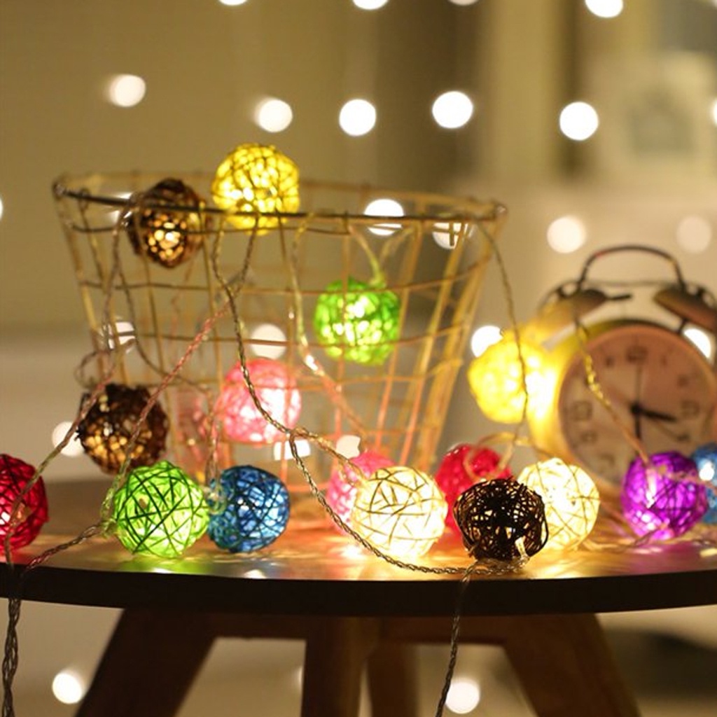 INDOMINI 2 Meter Lampu Rotan Bambu Lampu Tumblr Rotan Bulat Rattan Ball Light Led Hias Dekorasi E024