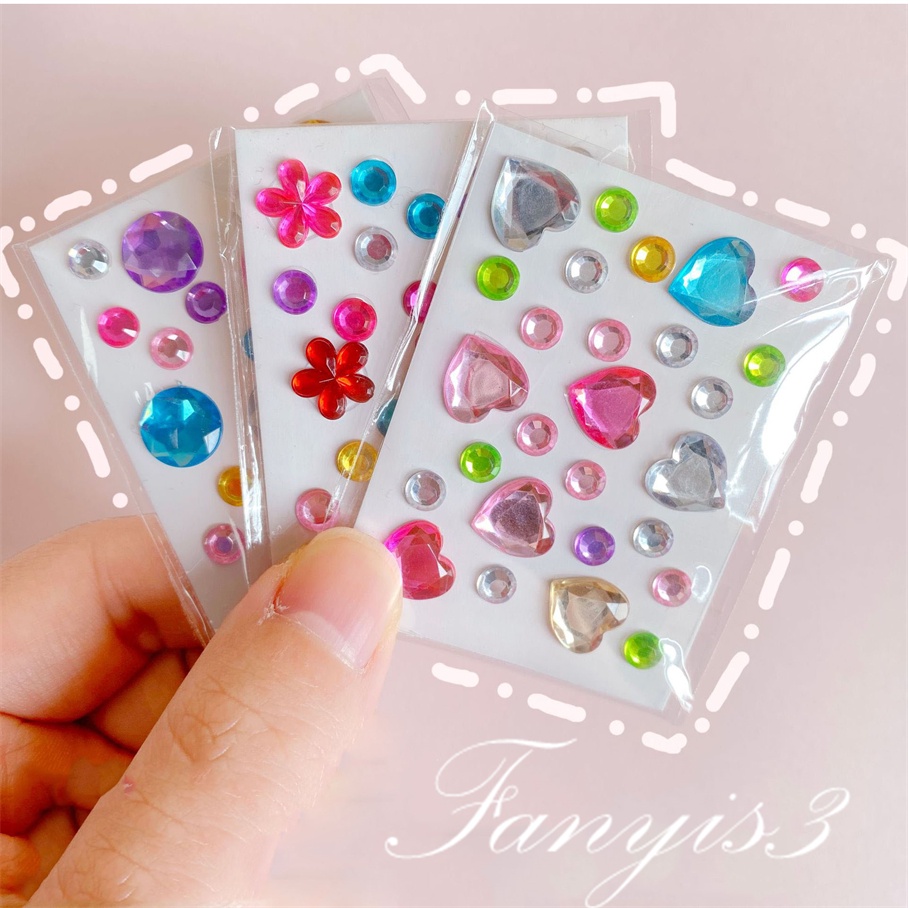 Ins Gaya Mini Cinta Bunga Permata Stiker Penuh Langit Bintang Akrilik DIY Dekoratif Kasus Ponsel Colorful Diamond Sticker