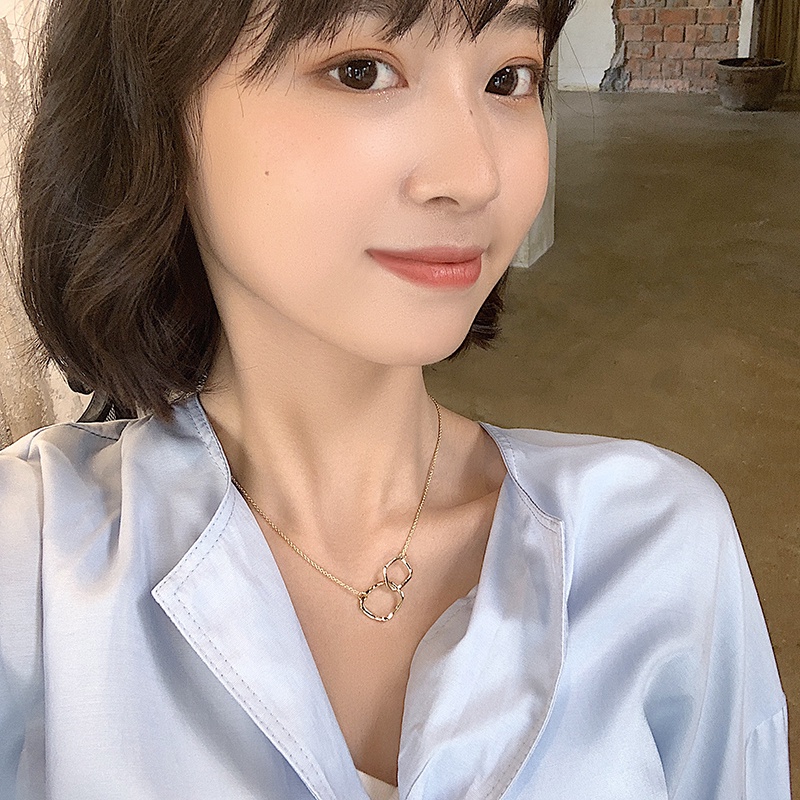 Sederhana Berkelas Kalung Perempuan ins Trendi Influencer Klavikula Rantai Ganda Interlocking Pendant choker Mori Necklace