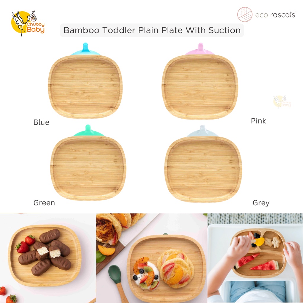 Eco Rascals Bamboo Toddler Plain Plate With Suction  | Piring Makan