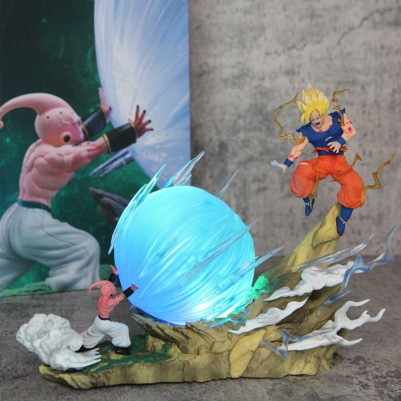 In stock 22CM 4model Led Menyala Dragon Ball Z GK Majin Buu Vs Son Goku Figurine Pvc Action Figure Mainan