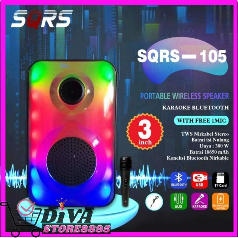 Speaker Bluetooth Free Mic Karaoke SQRS HL-105 Salon Aktif Portable  Radio Fm Wireless Speaker Lampu Disco Super Bass Led READY