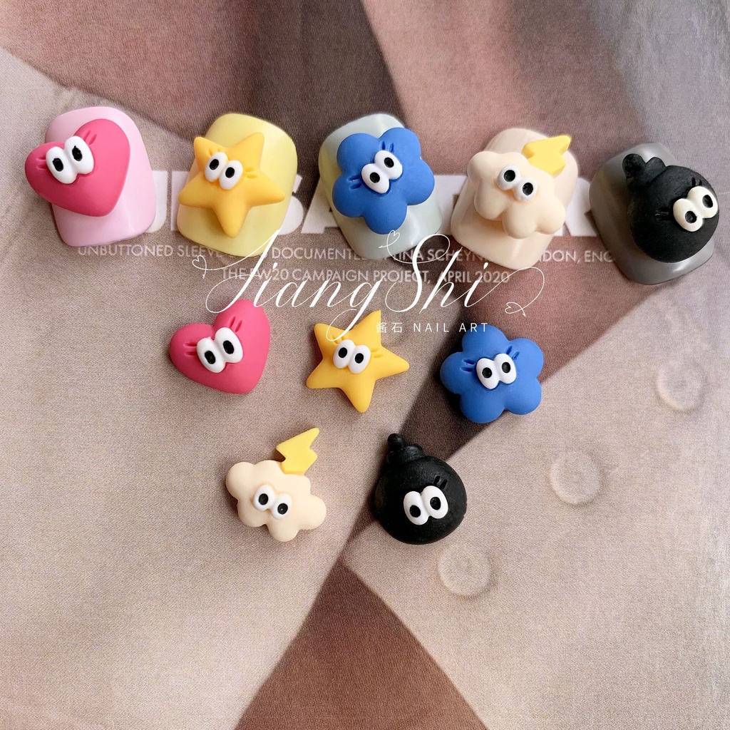 [Fitur] 10 /50 Pcs/Bag Kartun Dekorasi Kuku/Ornamen Kuku Stereo Cinta Bintang Mini/Resin Awan Nail Art/DIY Manicure Accessories/Bor Kuku Bola Bara/Bagian Perhiasan