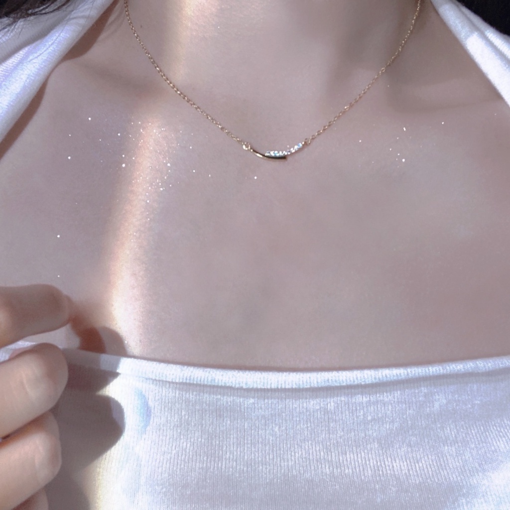 Elegan Sederhana Geometri Senyum Zirocn Kristal Liontin Klavikula Rantai Wanita Fashion Perhiasan Perak Emas Baja Titanium Kalung Choker