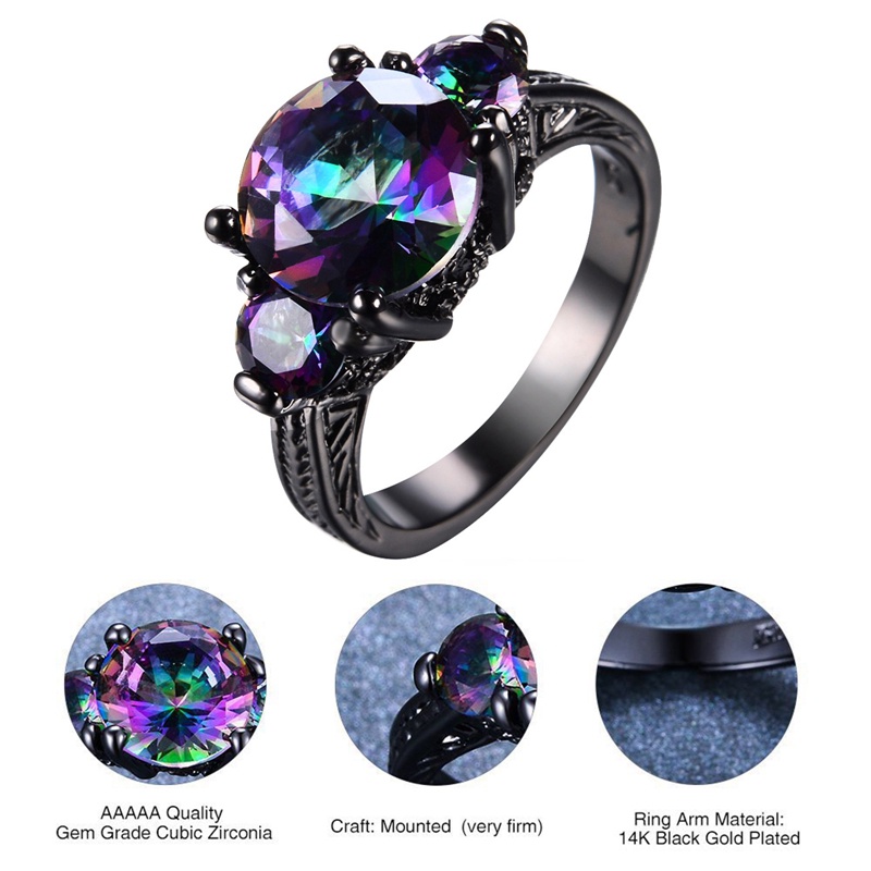 Fashion Wanita Cincin Berlian Hitam, Pertunangan Putaran Potong Zirkon Wanita Pernikahan Rings Perhiasan Rings For Woman Full Diamond Ladies Ring