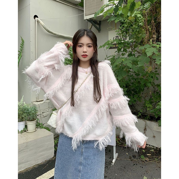 Sweater Wanita Korea Oversize Lengan Panjang Crewneck Casual Top