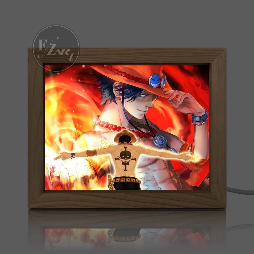 Edisi Anime One Piece - Bingkai Lampu LED Light Frame Painting Art Pigura Pajangan Dekorasi Meja Kamar Estetik Cocok Jadi Kado Hadiah