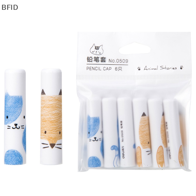 [BFID] 6pcs Penutup Pulpen Topi Pensil Kucing Lucu Kawaii Pencil Extender Alat Tulis Korea Anak Hadiah Perlengkapan Kantor Sekolah [ID]