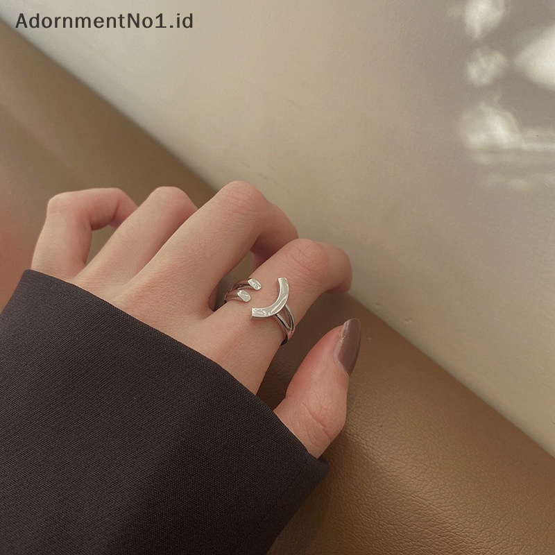 [AdornmentNo1] Wanita mahasiswa warna perak senyum pembukaan cincin perempuan desain unik panas jari telunjuk cincin kepribadian Adjustable Rings