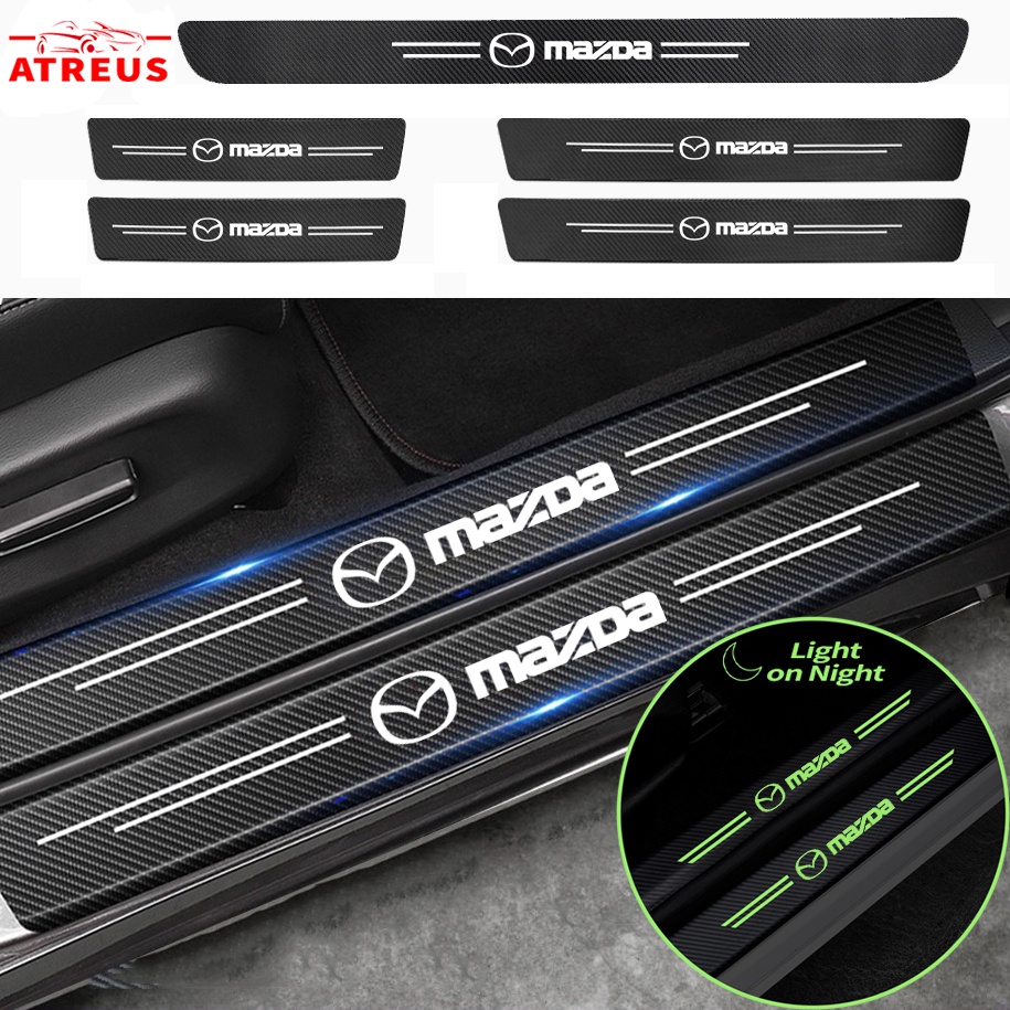 Luminous Stiker Pelindung Pintu Mobil Mazda Anti Gores Threshold Strips Mobil Stiker Untuk Mazda 2 3 CX5 CX30 CX8 CX3 Mazda2 6 5 CX9 BT50