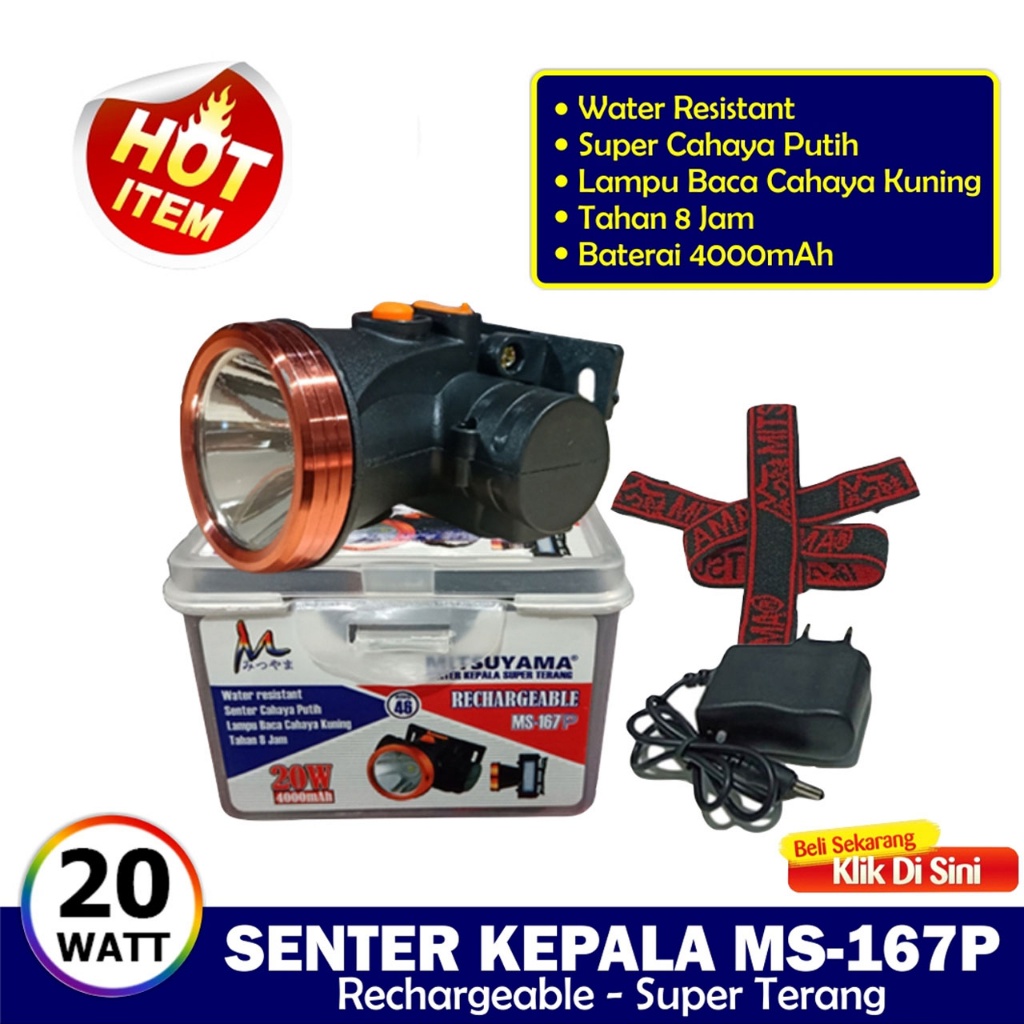 Senter Kepala LED Mitsuyama MS 147P / MS 147K / MS 167P / MS 177P LED Headlamp Bonus Lampu LED