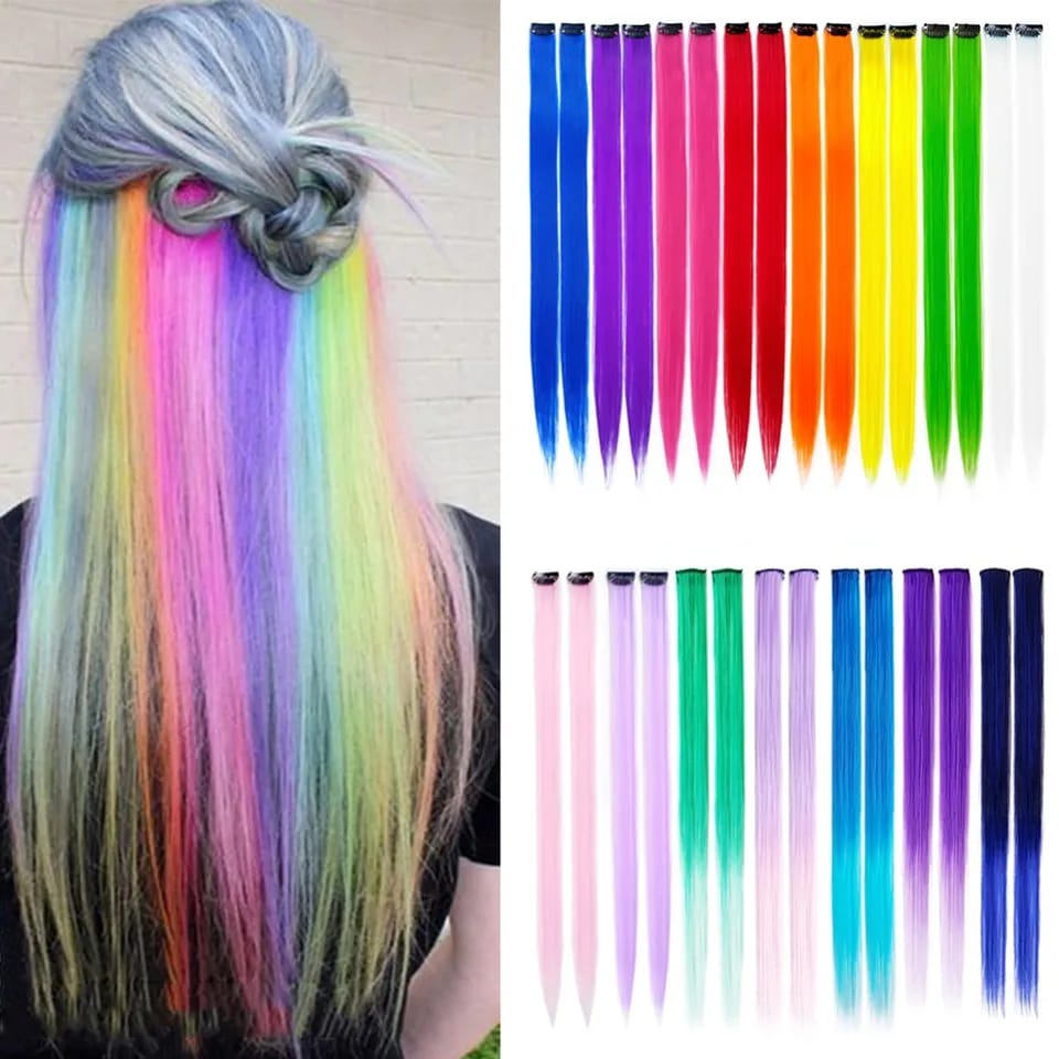 HLP 55Cm Synthetic Hairpiece For Color Long Hair Clip Warna Highlight Rambut Palsu Klip Warna Polos