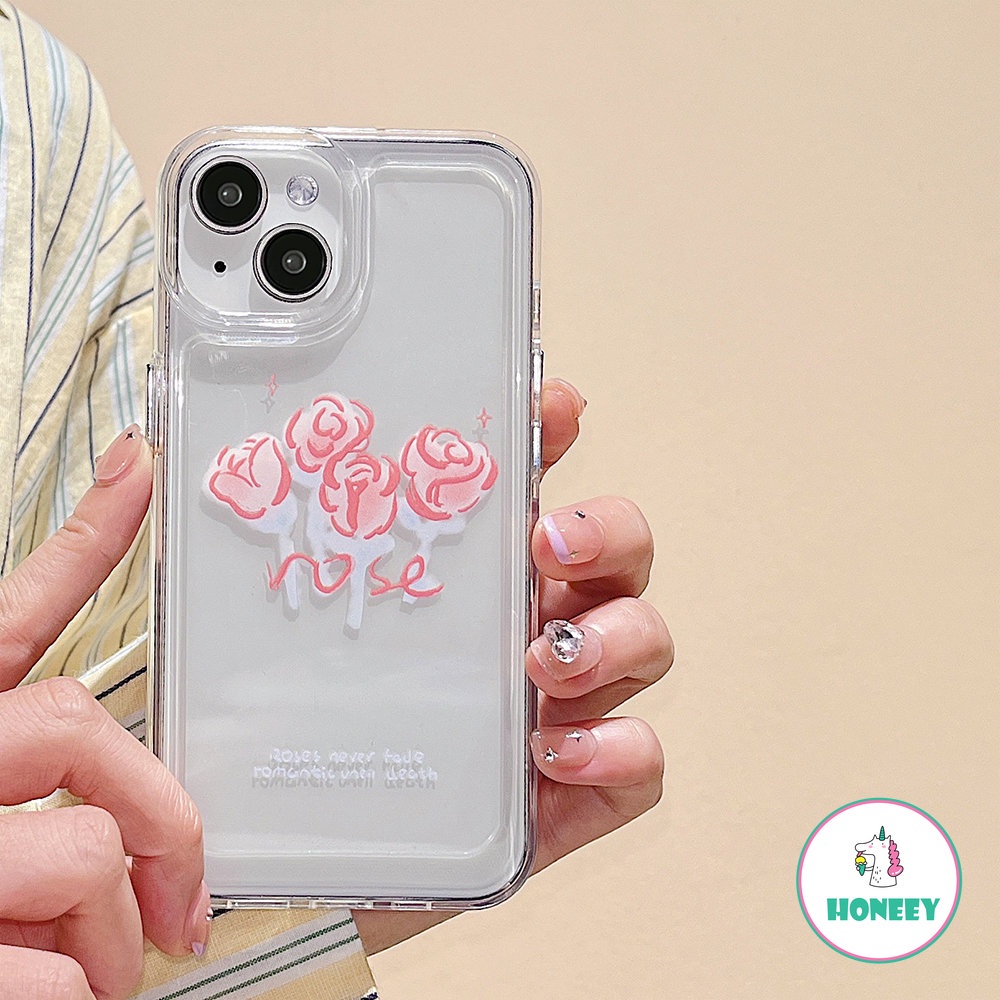 IPHONE Casing Ponsel Mawar Desain Garis Art Pink Kompatibel Untuk Iphone14 13 12 11 Pro Max XR Xs7 8 Plus Cover Silikon Lembut Transparan