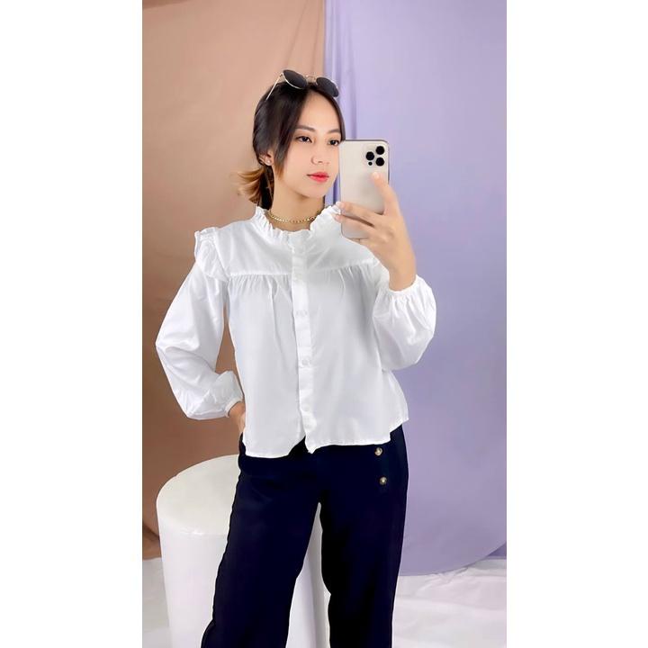 PUFFY BLOUSE ZS 771 BLUS WANITA KOREA STYLE LENGAN PANJANG CRINKLE CROP