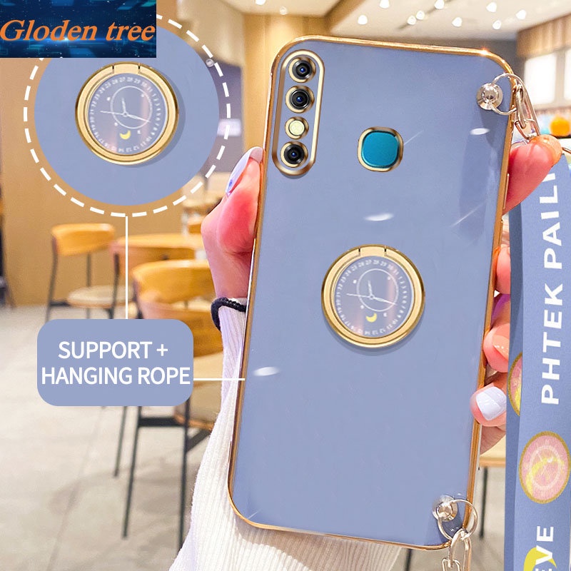 Gloden tree Phone Case Untuk Infinix Hot 8pro X650 X650C Original Casing Dengan Watch Standand Lanyard