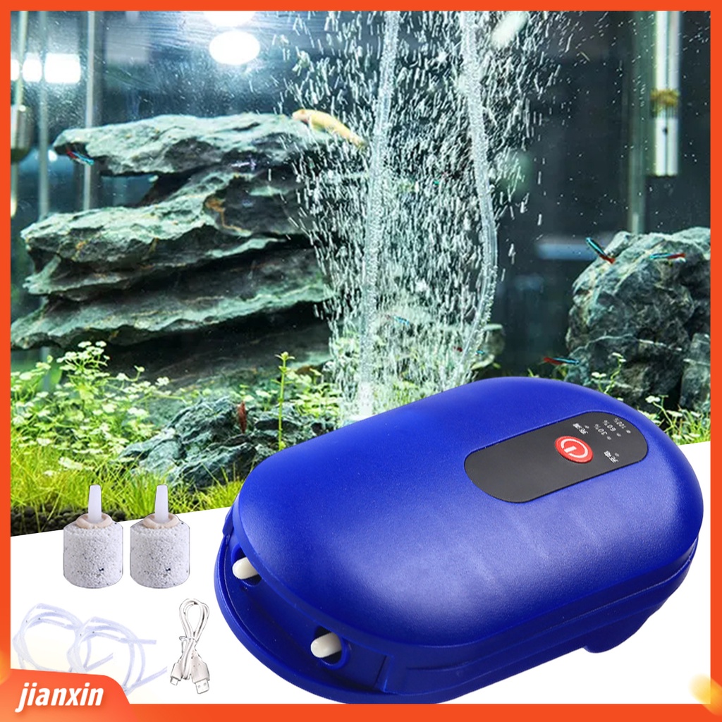 (In Stock) Pompa Udara Oksigen USB Charging Portable Ultra Tenang Dengan Batu Udara Daya Tinggi Penambahan Oksigen Mini Dual Outlet Aquarium Fish Tank Aerator Untuk Outdoor