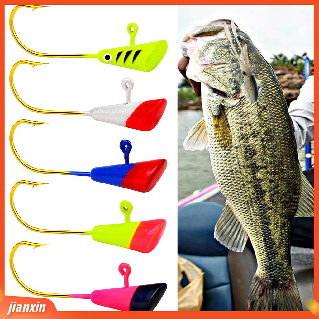 (In Stock) 5Pcs/Set Jig Kepala Kait Tajam Warna Cerah Penembus Kuat Air Asin Air Tawar Universal Logam Lembut Umpan Cacing Duri Fishhook Kit Peralatan Memancing