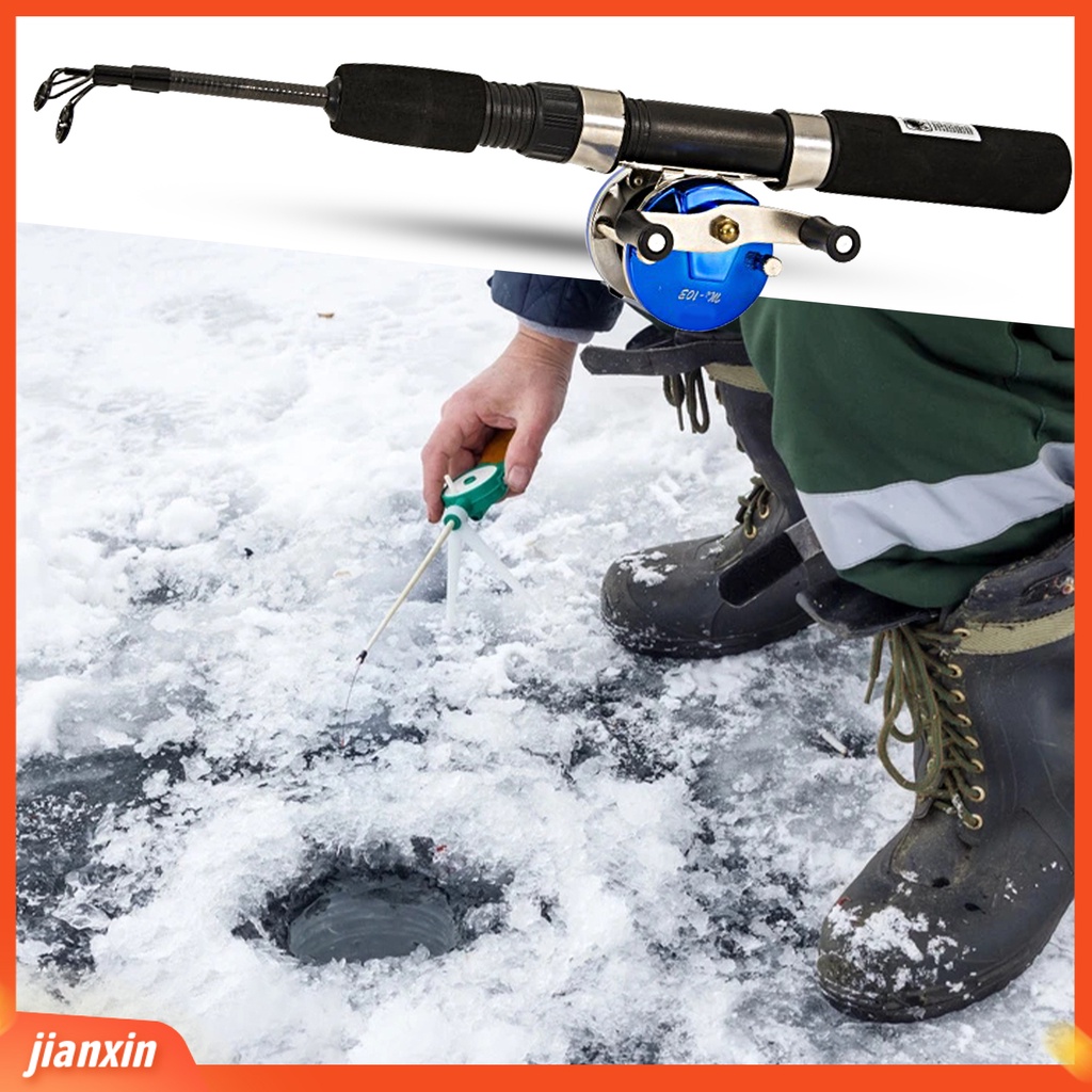 (In Stock) 1set 50cm /67cm Winter Fishing Rod with Reel Ultrashort Telescopic Adjustable Ultralight Angling Serat Karbon Dua/Tiga-Bagian Tiang Pancing Es Untuk Outdoor