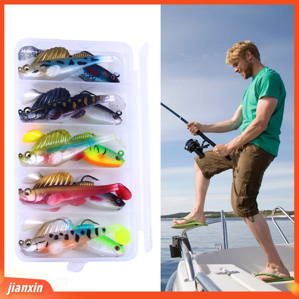 (In Stock) 10Pcs /Set Umpan Pancing Reusable 3D Penampilan Warna-Warni Lembut Melompat Ikan Umpan Kait Tunggal Swimbait Untuk Outdoor