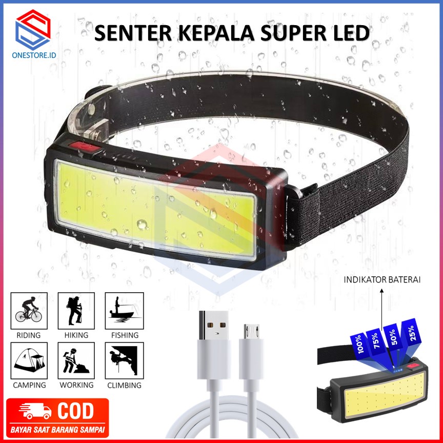 Senter Kepala LED Pocketman Sistem Cas USB Rechargeable Headlamp COB 800 Lumens Waterperoof Super Terang