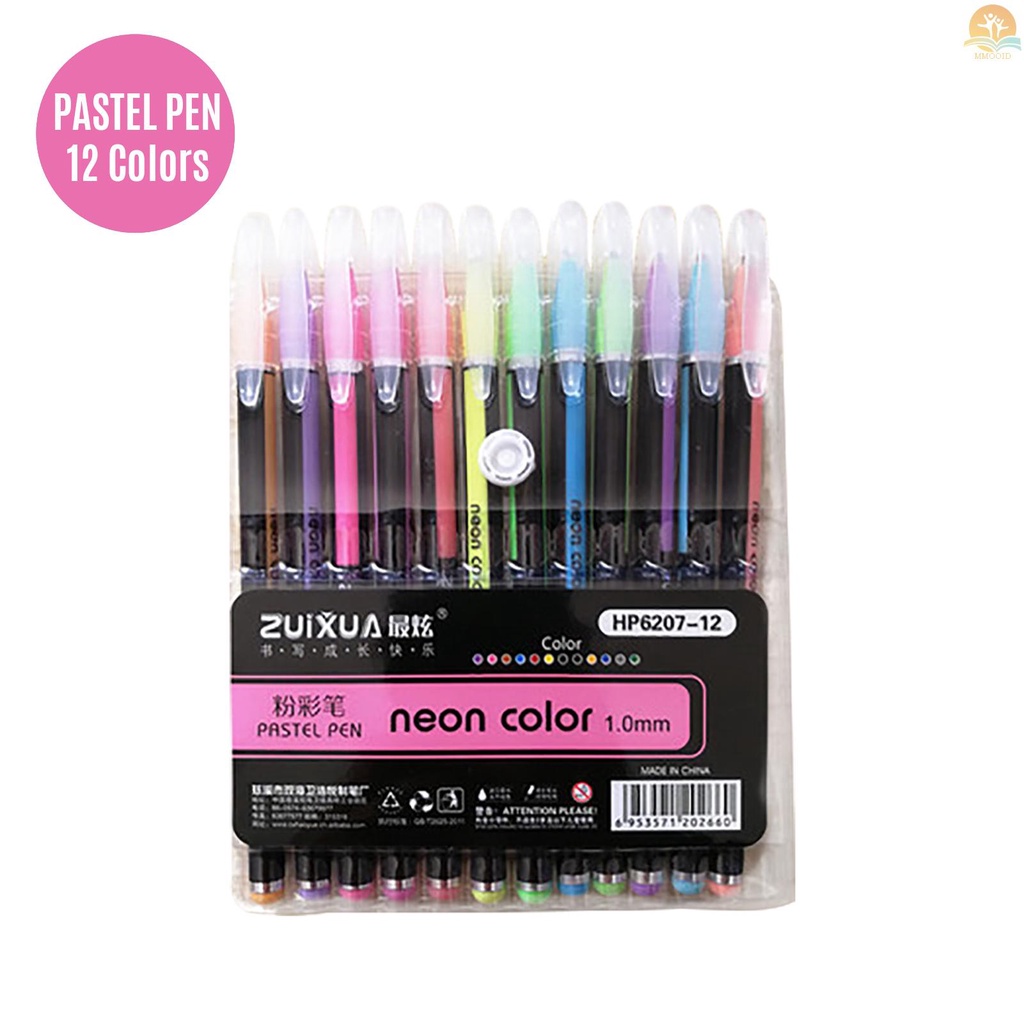 In Stock 12pcs Color Gel Pen Set Netral Pen Marker Untuk Menulis Menandai Gambar Lukisan Buku Mewarnai DIY Kartu Hadiah Album Foto Proyek Seni Untuk Siswa Sekolah Kantor Dewasa, P