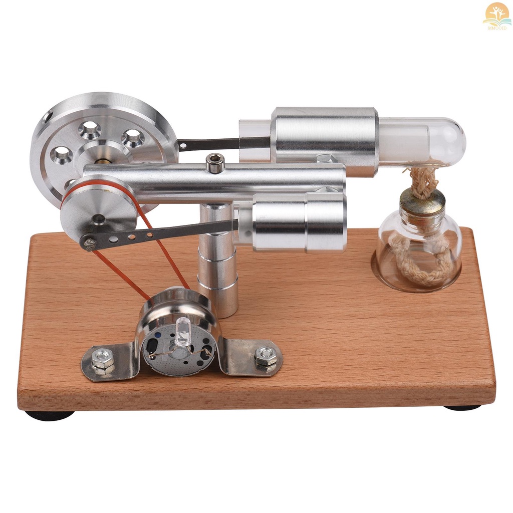 In Stock Stirling Mesin Kit Generator Listrik Model Motor Udara Panas Dengan Lampu LED Flywheel Design Percobaan Sains Dengan Dasar Kayu DIY Edukasi Mainan Untuk Guru Dewasa Anak