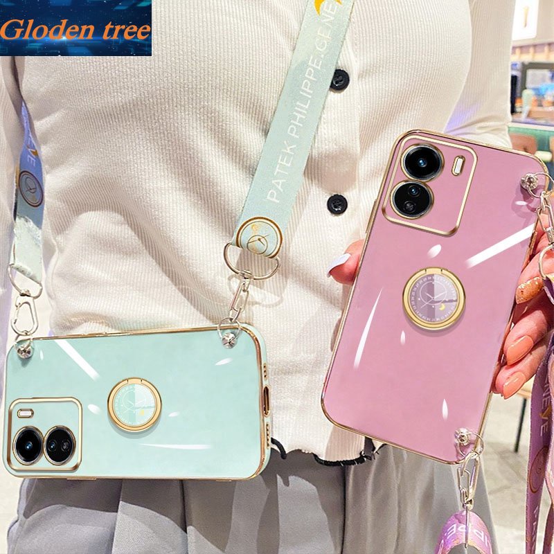 Casing Ponsel Pohon Gloden Untuk Vivo Y02S Y16 Y77 Y77E (t1) Y78+Casing Original Dengan Lanyard Standand Jam