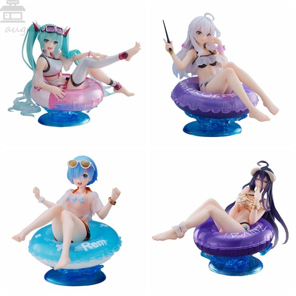 AUGUSTINA Elaina Action Figure, Aqua Float Hatsune Miku Figure, Mainan Koleksi Gadis Patung Baju Renang Patung Duduk Renang Cincin Rem Anime Figure Untuk Mainan Koleksi