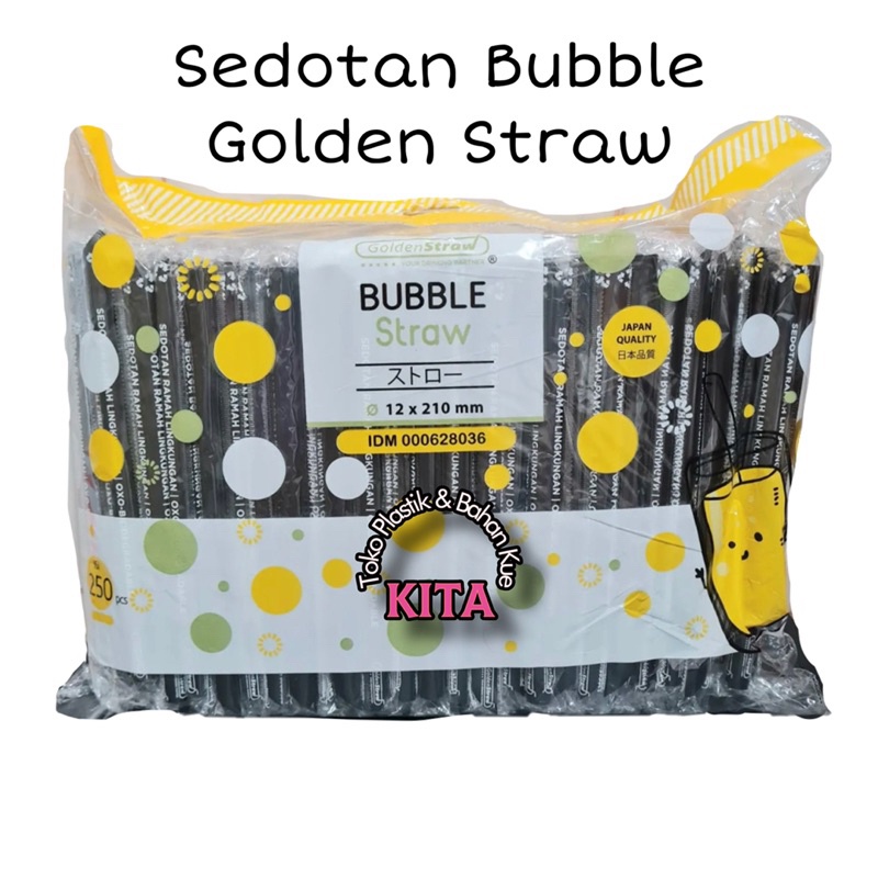 Sedotan Bubble Boba Hitam Steril Golden Straw 250pcs