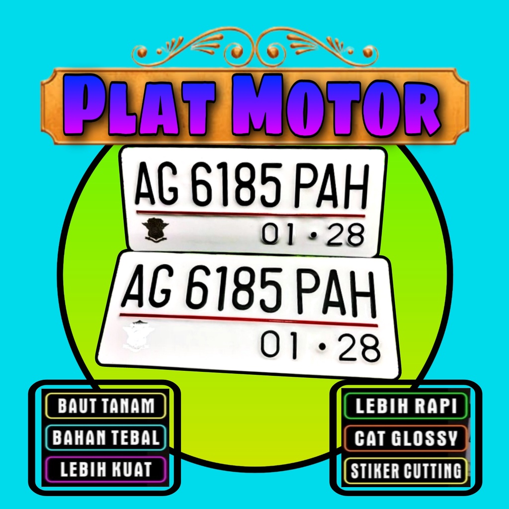 plat motor Warna putih stiker Hitam/Baut Tanam/Proses cepat