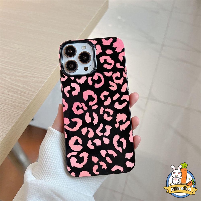 IPHONE Casing Motif Leopard Pink Mewah Kompatibel Untuk Iphone14 13 12 11 Pro Max X Xr Xs Max 8 7 6 6s Plus SE 2020hitam Sederhana Casing Ponsel Silikon Ultra-Tipis Shockproof Frame Back Cover