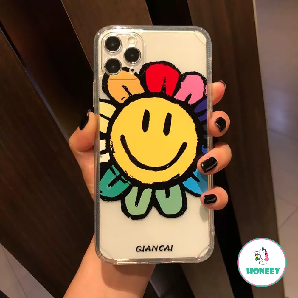 Casing Ponsel Smiley Bunga Warna-Warni Kompatibel Untuk iPhone 14 Pro Max13 12 11 Pro Max Xr Xs 7 8Plus Lembut TPU Transparan Sarung Hp