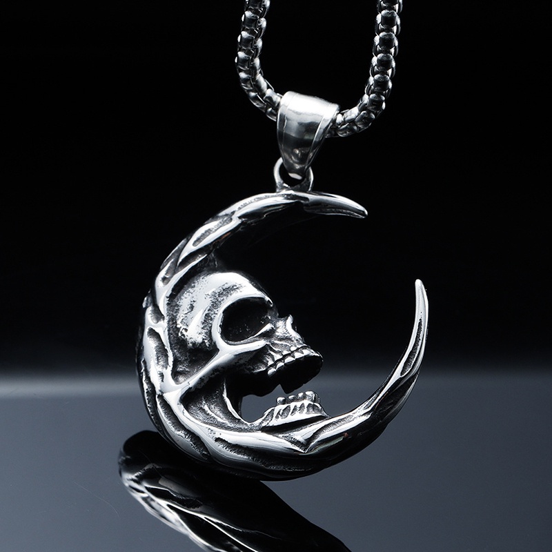 Kalung Tengkorak Bulan Bahan Alloy Fashion Untuk Wanita