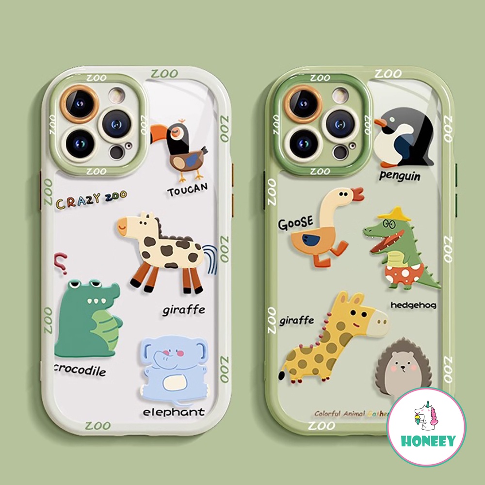 IPHONE Casing Ponsel Kartun Zoo Pinguin Jerapah Gajah Kompatibel Untuk Iphone14 13 12 11 Pro Max Akrilik Hard PC Cover Pelindung